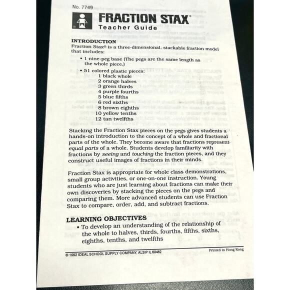 Ideal School Supply Fraction STAX Math Manipulatives Set Tower Cubes Learning - Picture 7 of 8